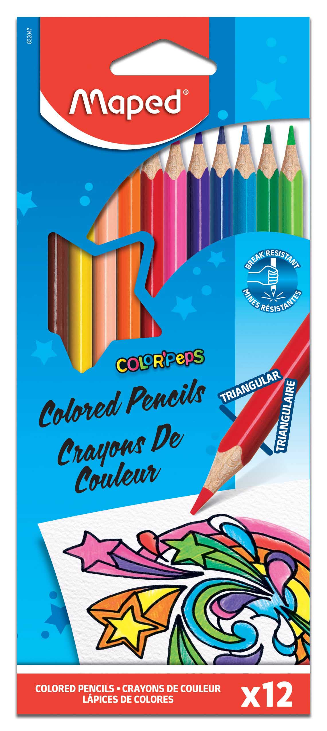 Matite Colorate Triangolari Maped Colour'Peps Strong – 12 Pezzi + 12 Adesivi Nome