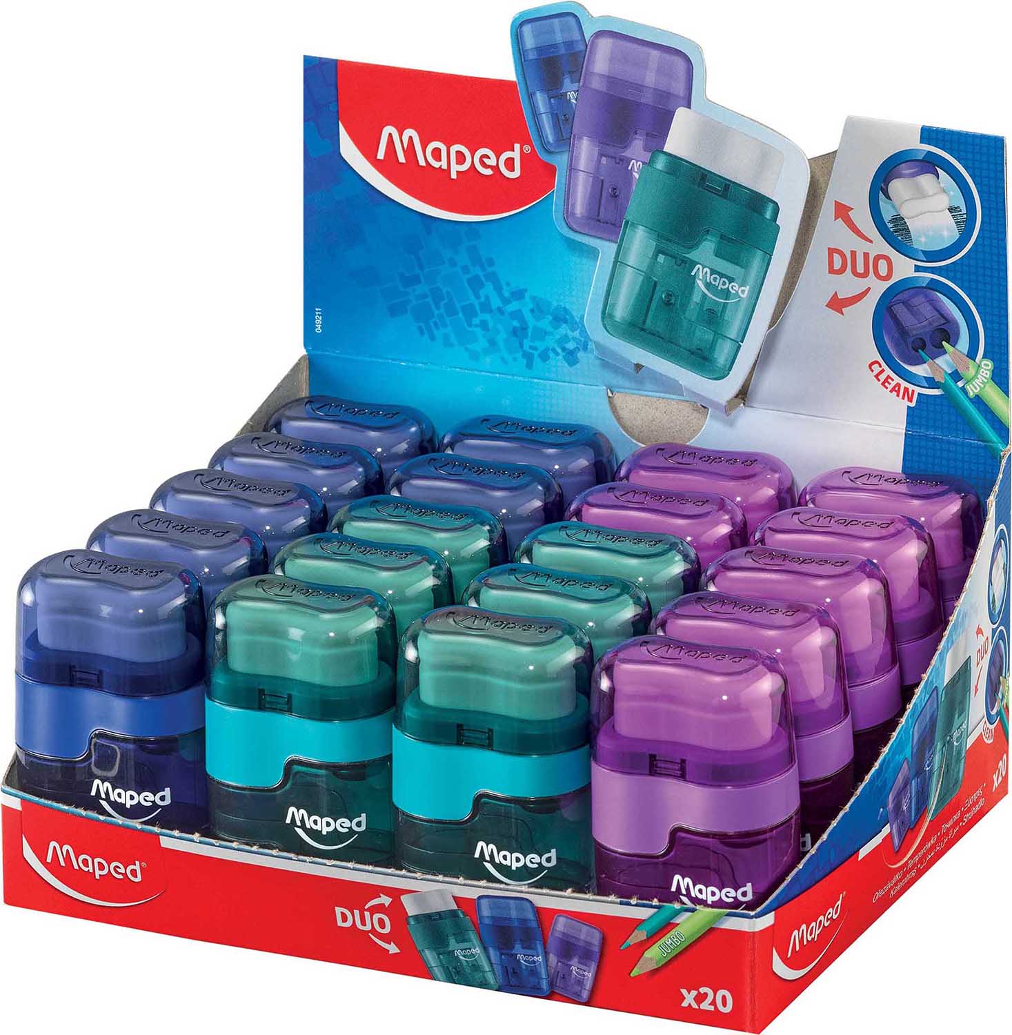 thumbnail image 2 of Maped Connect DUO 2 Hole Sharpener & Eraser Combo - Assorted Colors For Standard & Jumbo Pencils 2 of 14